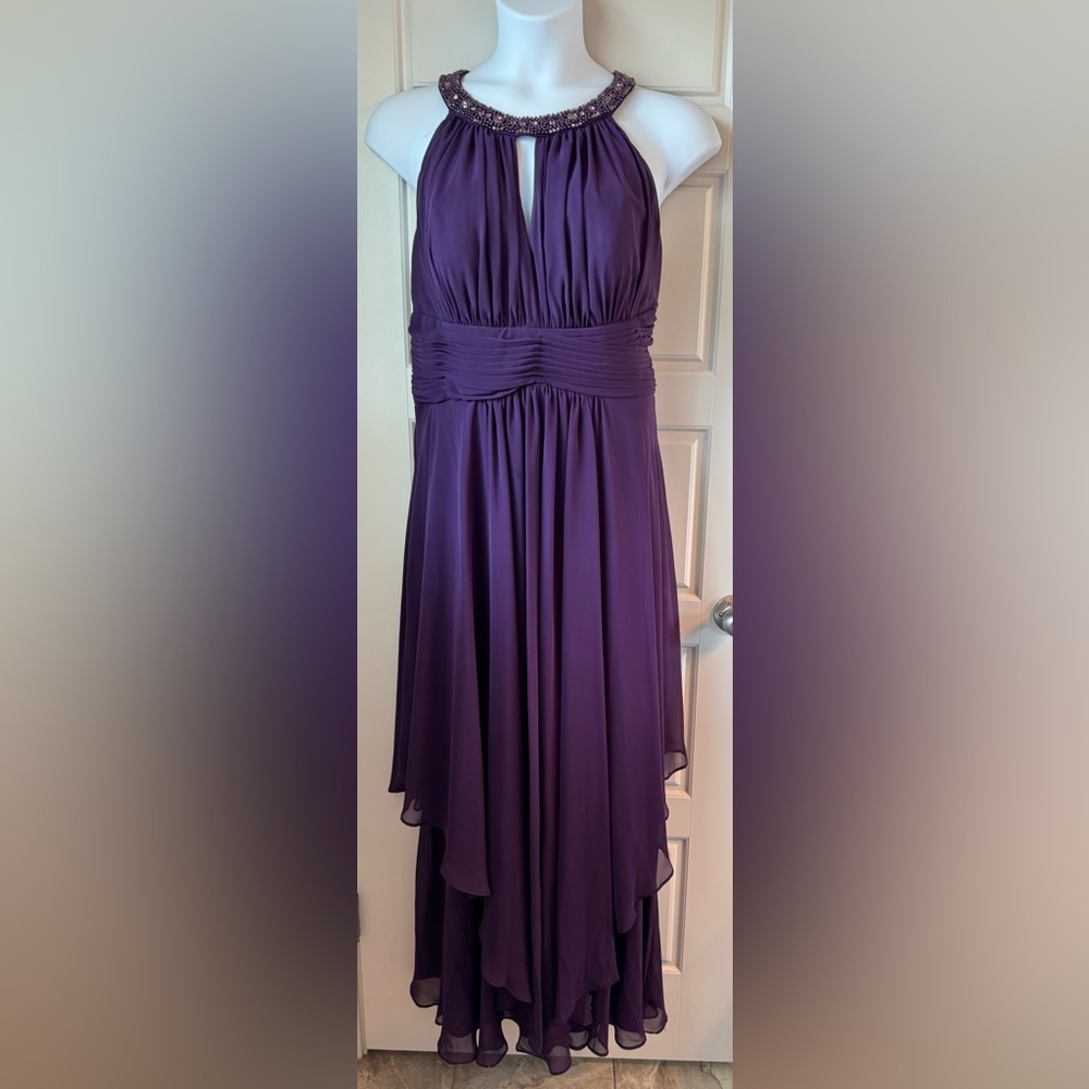 Eliza J Purple Asymmetrical Pleated Gown